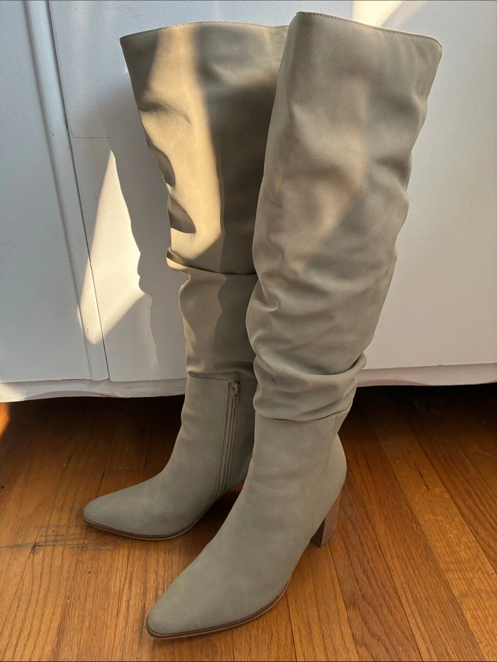 Ccocci Tall Slouchy Knee-High Boots in Taupe w/ Stacked Wood Heel 8